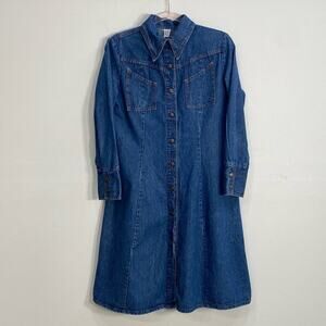 Vintage denim Western Dress snap button point collar Cowgirl RODEO Rare S/M